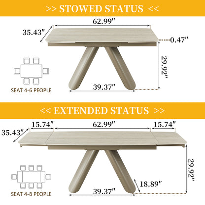 Retractable Imitation Sintered stone Table Expandable 63" to 94.48" ， Heavy Duty Carbon Steel Base