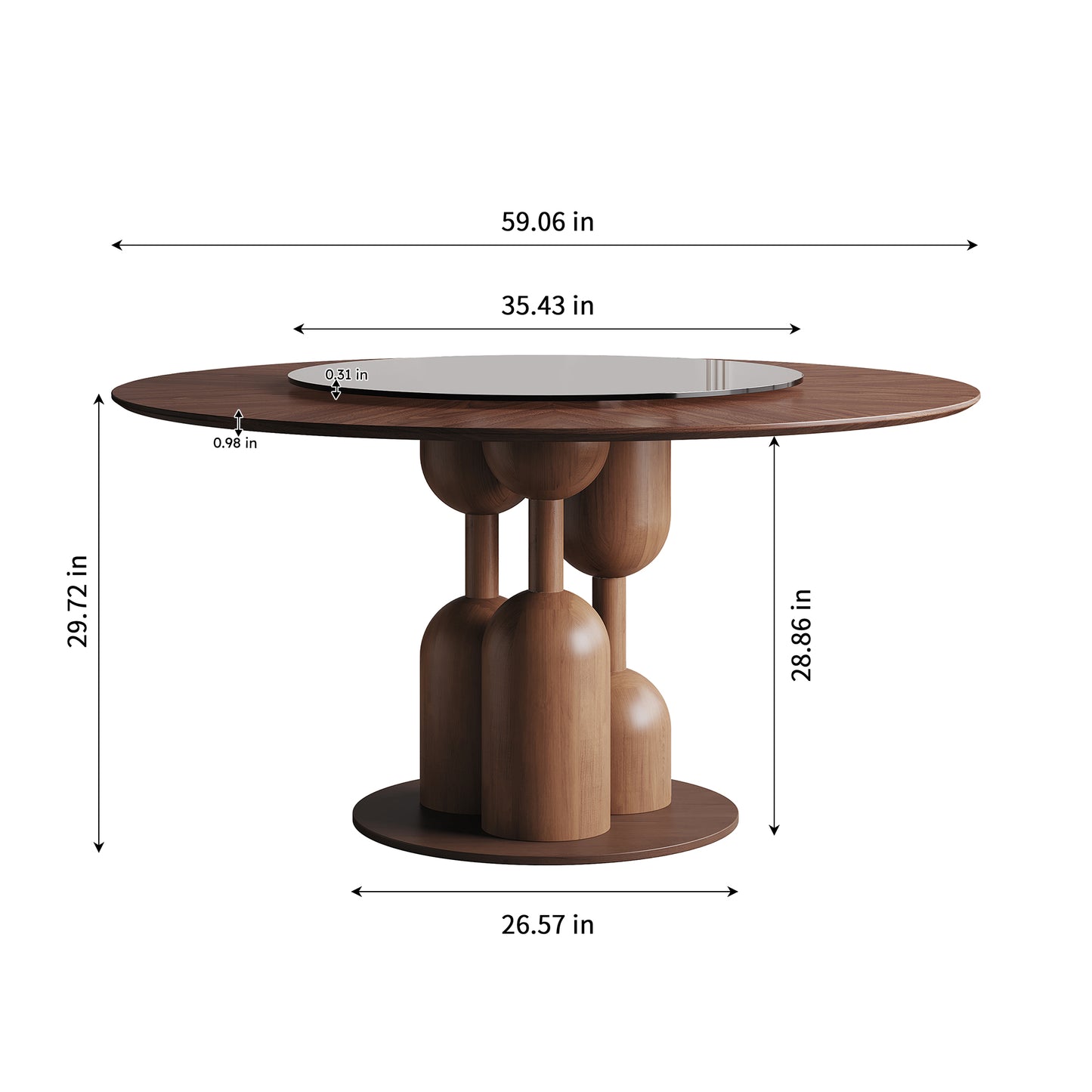 59-inch Natural Oak Wabi-Sabi Round Dining Table with 35-inch Tempered Glass Lazy Susan