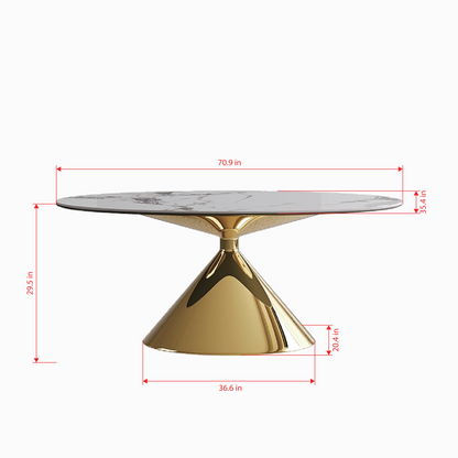 71" Modern Luxury Marble Dining Table  with Gold Stainless Steel Base