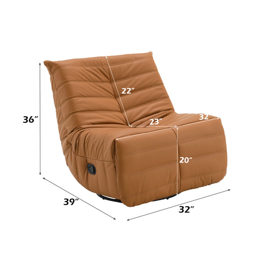 360° Swivel Flat-Recline｜39×32×36" Caramel Faux Leather, Quilted Thick – Living/Study/Gaming