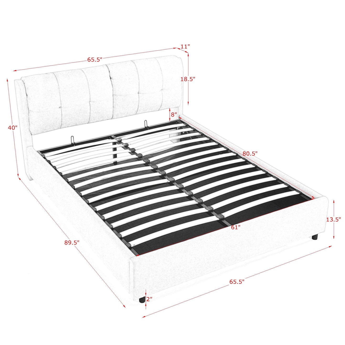 Light Vintage Storage Upholstered Bed with Safe Cushioned Hydraulic Bracket