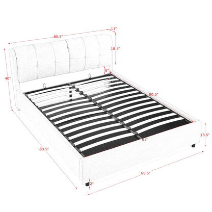 Light Vintage Storage Upholstered Bed with Safe Cushioned Hydraulic Bracket