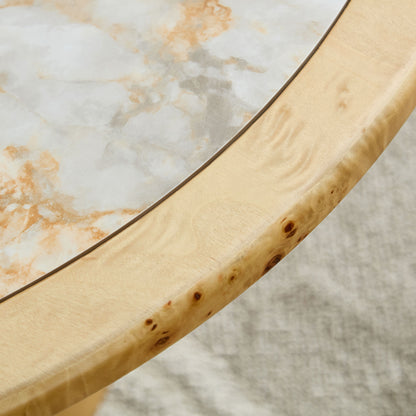 2-Piece Nesting Golden Stone Top Burl Base Cream Wabi-Sabi Living Coffee Table