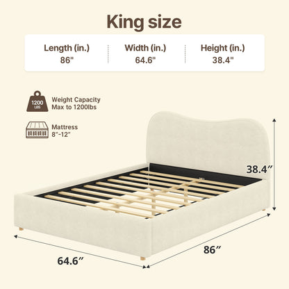 Wave-Arch Integrated Teddy Velvet High-Weight King Bed