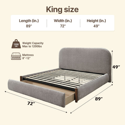 49" Curved Integrated Storage-Drawer Fabric King Bed
