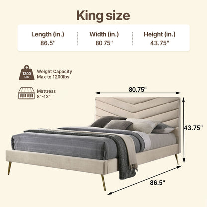 1200LBS Silent Solid Slats Double Platform Bed