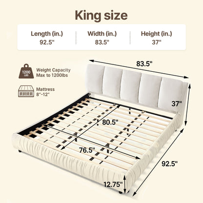 Low Profile Cloud Chenille Bed Non-Slip Slats Wabi-Sabi Apartment Skin-Safe Assembly