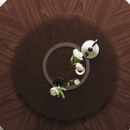 59-inch Natural Oak Wabi-Sabi Round Dining Table with 35-inch Tempered Glass Lazy Susan