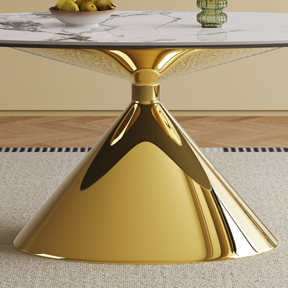 71" Modern Luxury Marble Dining Table  with Gold Stainless Steel Base
