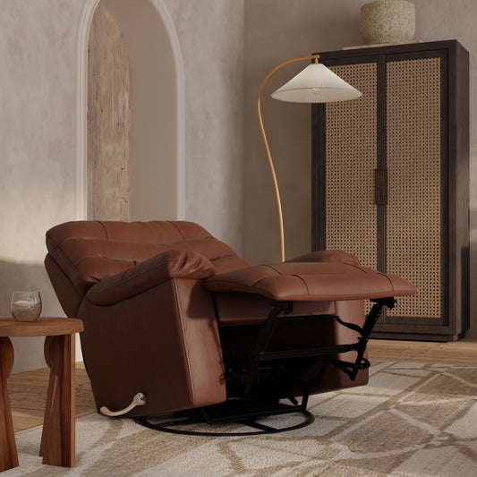 Recline + Retractable Footrest + 360° Swivel｜37"×39" Versatile Faux Leather Lounge Chair – Modern Minimalist, High-Elastic Fill, Living/Study/Balcony/TV Relax Sofa