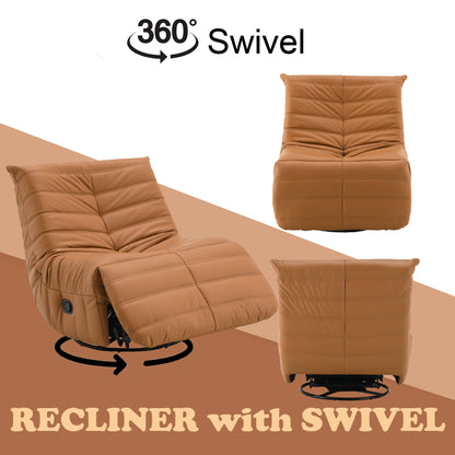 360° Swivel Flat-Recline｜39×32×36" Caramel Faux Leather, Quilted Thick – Living/Study/Gaming