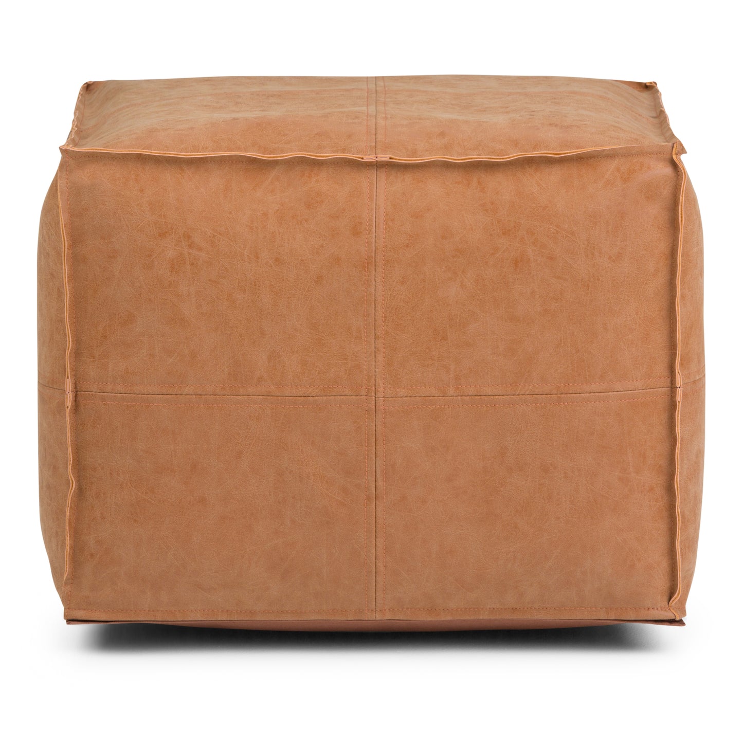 4-Segment Stitched Vintage Ottoman｜Faux Leather Stool – Sit/Footrest, Entryway Shoe Bench