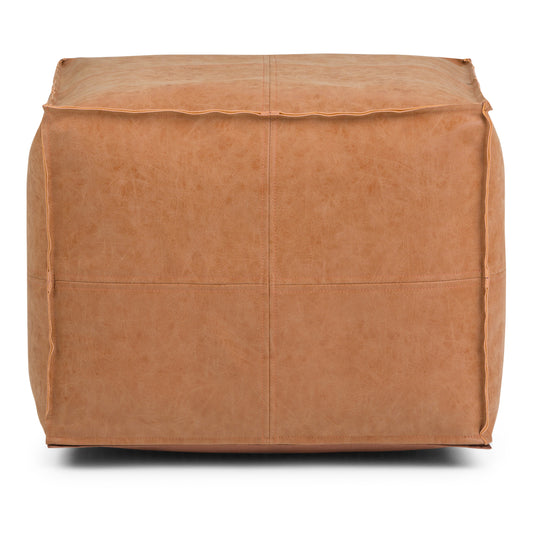 4-Segment Stitched Vintage Ottoman｜Faux Leather Stool – Sit/Footrest, Entryway Shoe Bench
