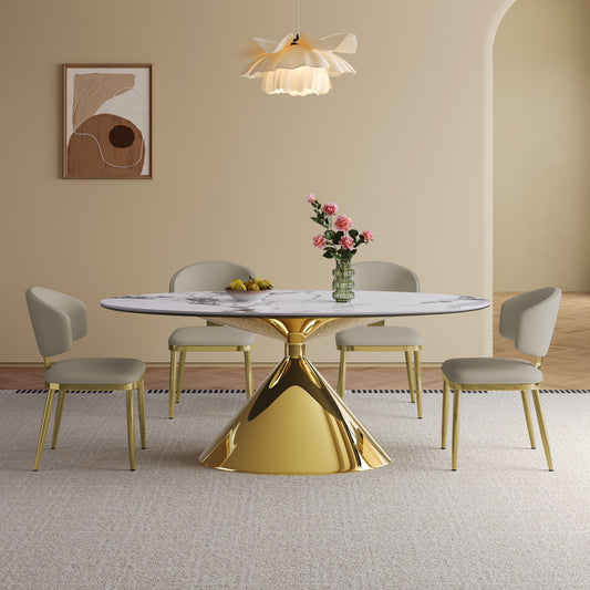 71" Modern Luxury Marble Dining Table  with Gold Stainless Steel Base