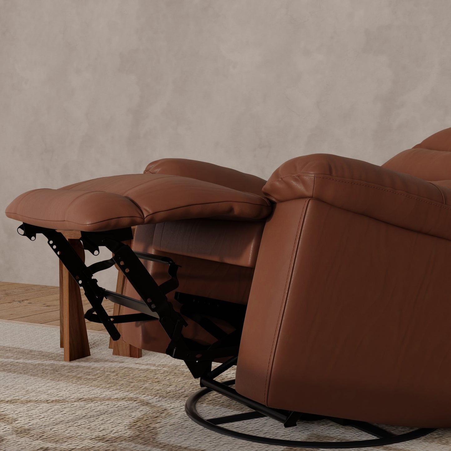 Recline + Retractable Footrest + 360° Swivel｜37"×39" Versatile Faux Leather Lounge Chair – Modern Minimalist, High-Elastic Fill, Living/Study/Balcony/TV Relax Sofa