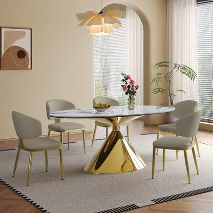 71" Modern Luxury Marble Dining Table  with Gold Stainless Steel Base