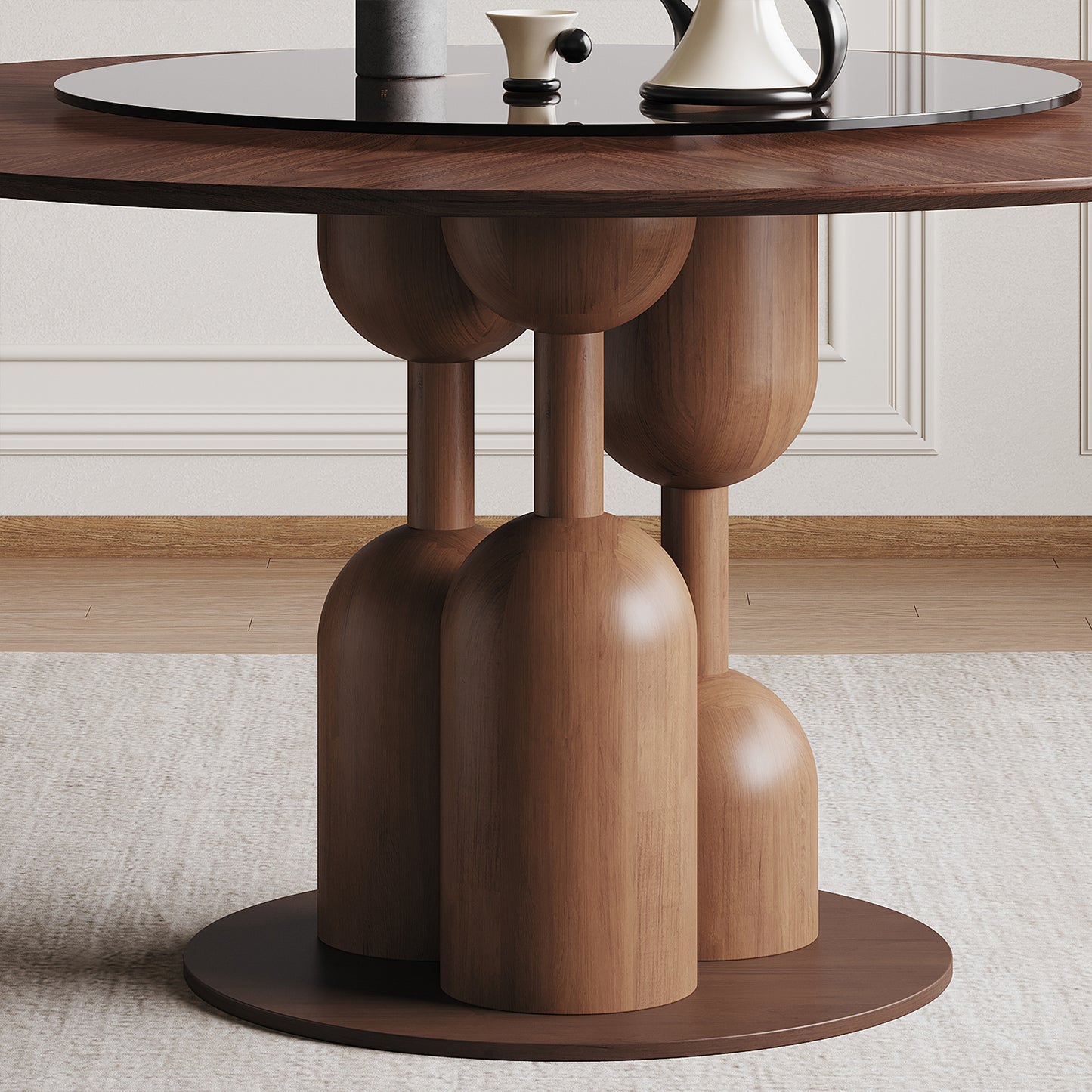 59-inch Natural Oak Wabi-Sabi Round Dining Table with 35-inch Tempered Glass Lazy Susan