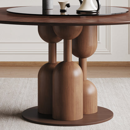 59-inch Natural Oak Wabi-Sabi Round Dining Table with 35-inch Tempered Glass Lazy Susan