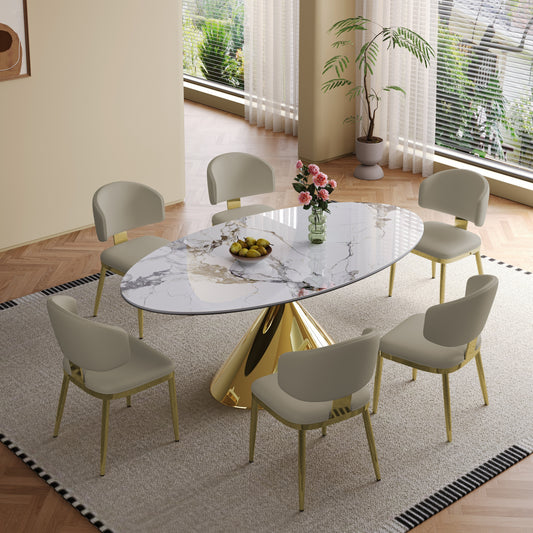 71" Modern Luxury Marble Dining Table  with Gold Stainless Steel Base