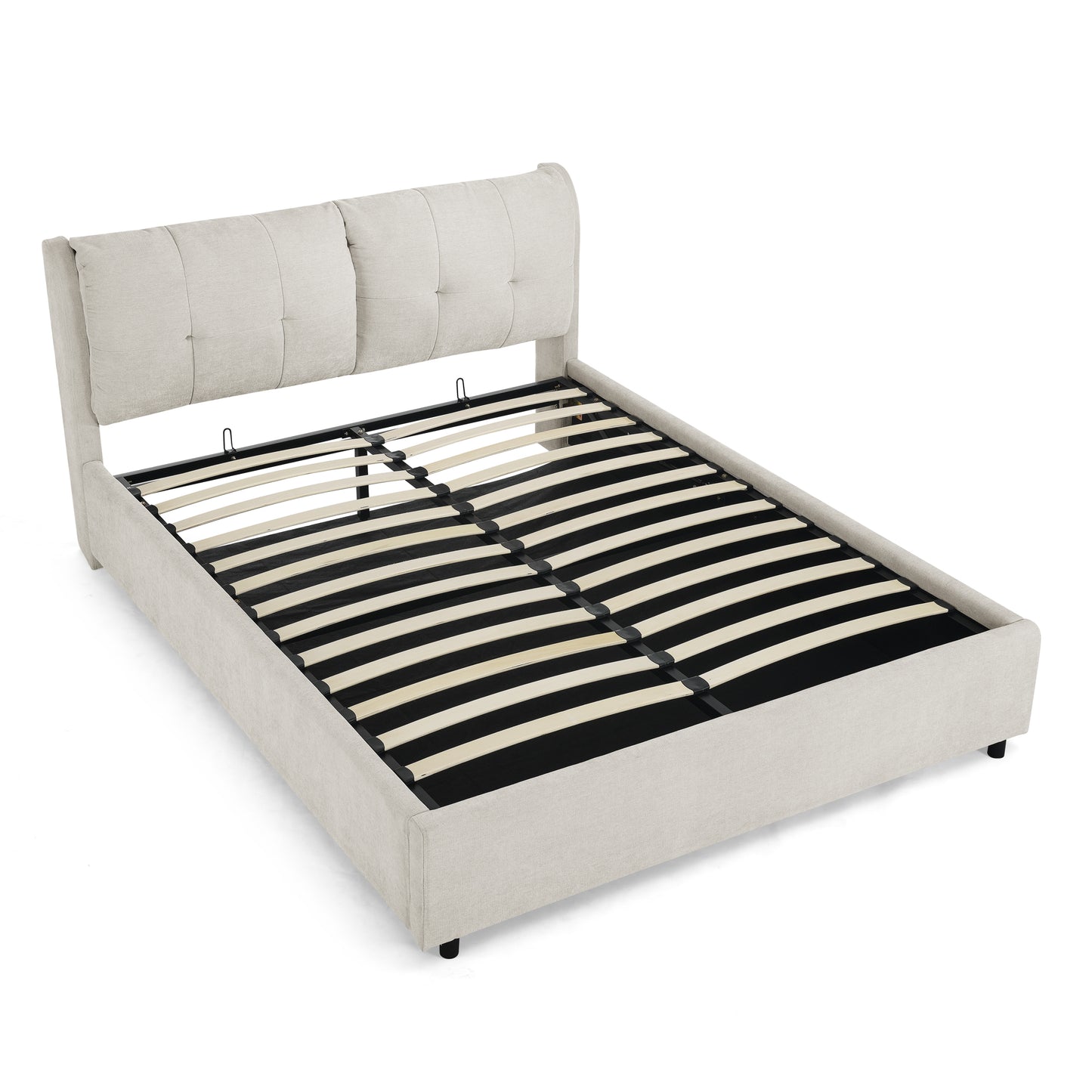Light Vintage Storage Upholstered Bed with Safe Cushioned Hydraulic Bracket