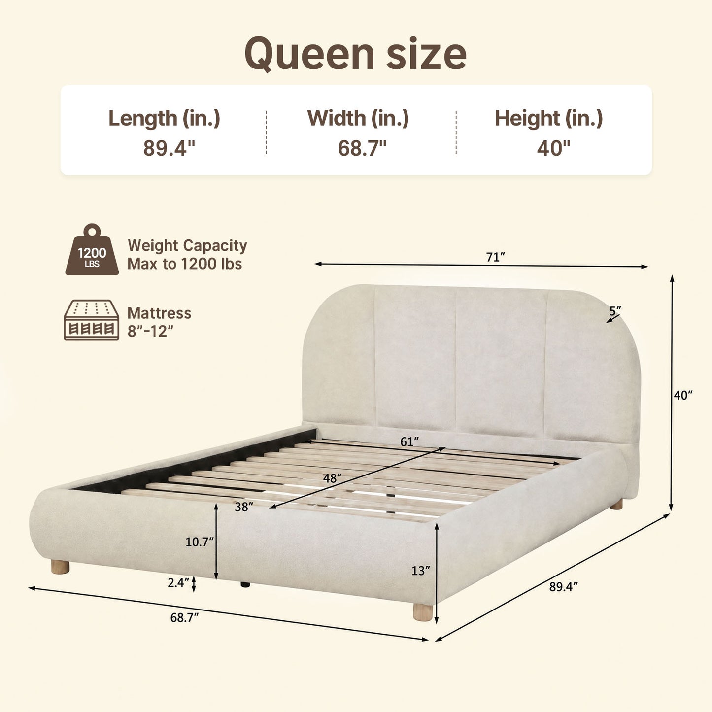 Curved 3-Panel Teddy Velvet High-Weight Platform Bed