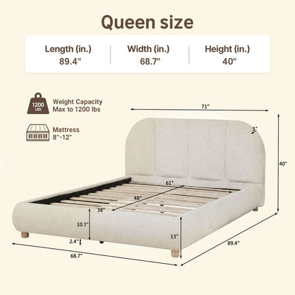 Curved 3-Panel Teddy Velvet High-Weight Platform Bed