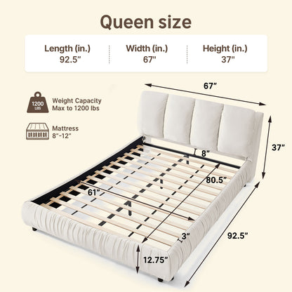 Low Profile Cloud Chenille Bed Non-Slip Slats Wabi-Sabi Apartment Skin-Safe Assembly