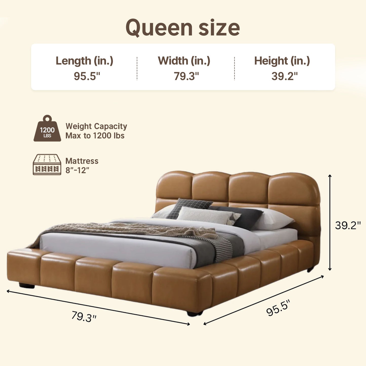 Biscuit-Tufted Caramel Faux Leather High-Weight Bed