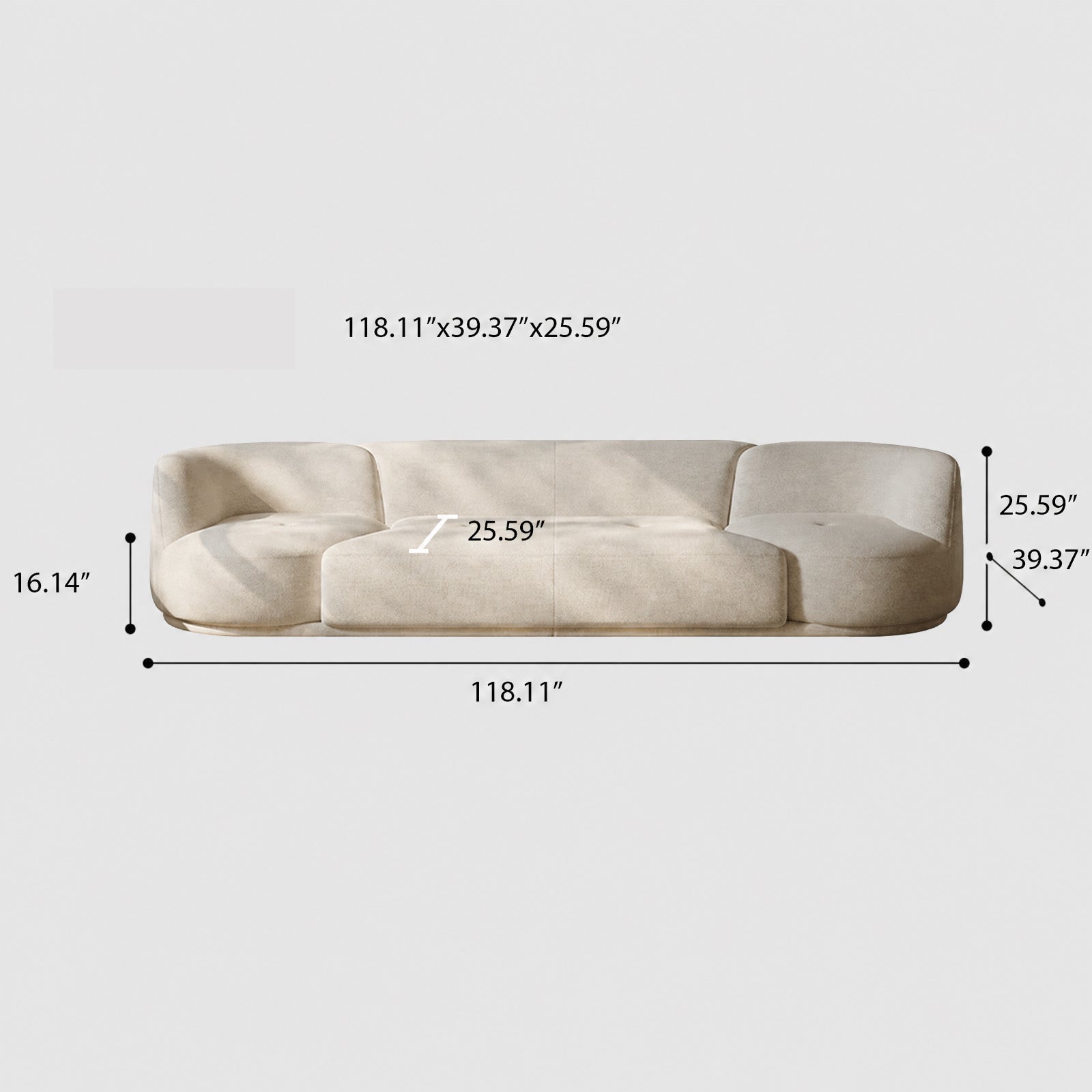 118.11" Modular Sectional Sofa, Cream Linen Fabric 4-Seat Couch with Swivel Accent Chair, Modern Minimalist Cloud-Feel Sofa for Living Room, Comfy Deep Seat