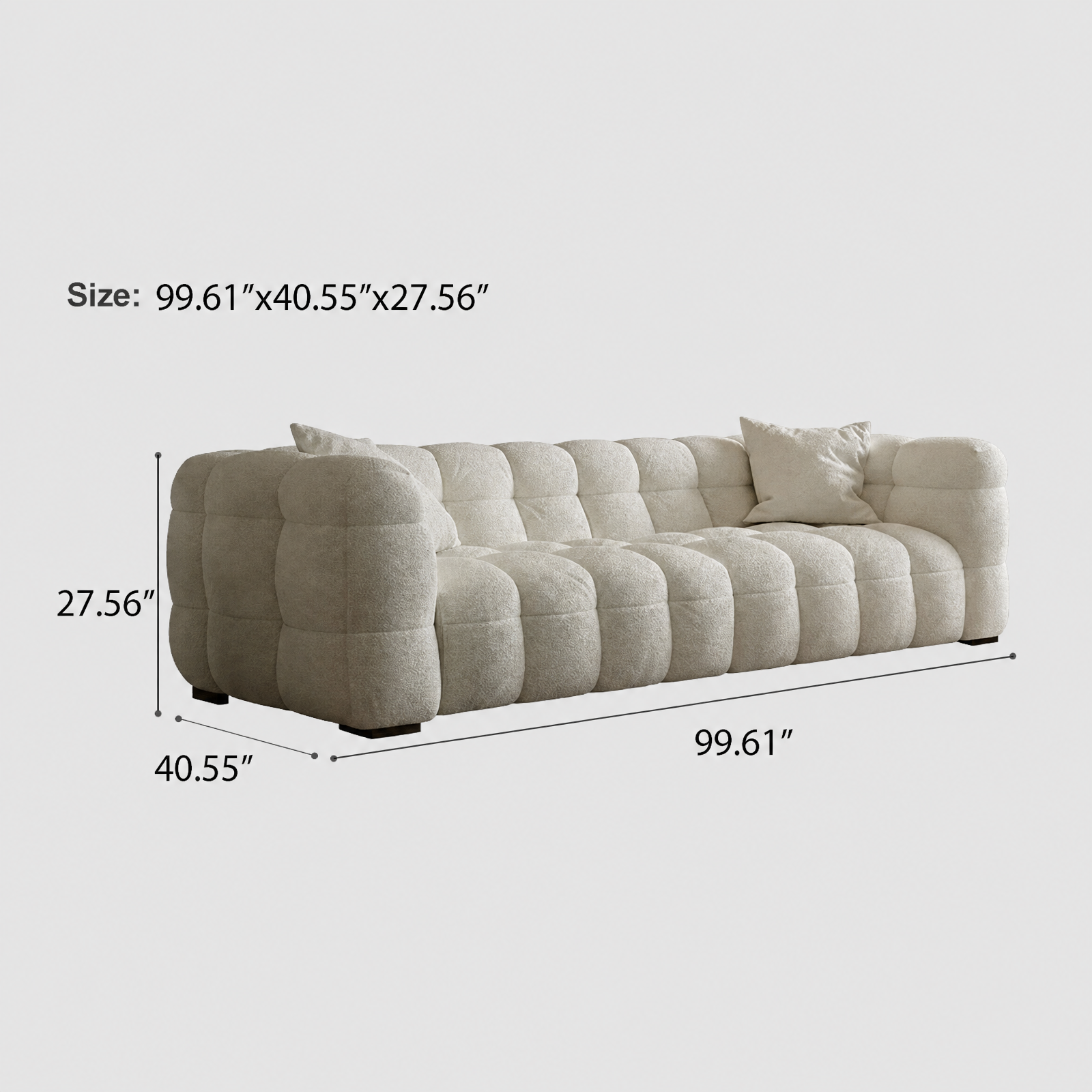 99.6" Comfy Boucle Upholstered Sofa Couch, Tufted Cozy 3-Seater Deep Seat Cloud-Feel Couch, Modern Oversized Loveseat  for Living Room Apartment Office