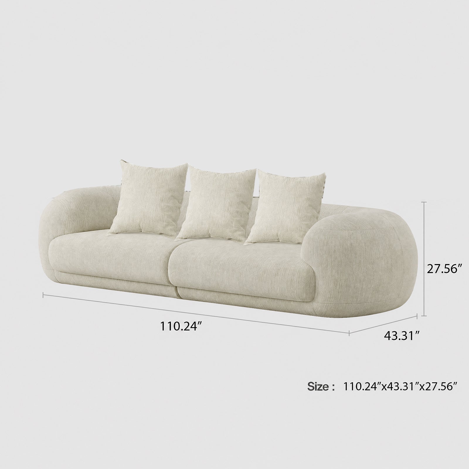 110.24" Curved Couch, 4-Seater Modern Sofa, Comfy Cloud-Feel Upholstered 4 Seat Leisure Sofa Living Room, Bedroom, Office, Apartment