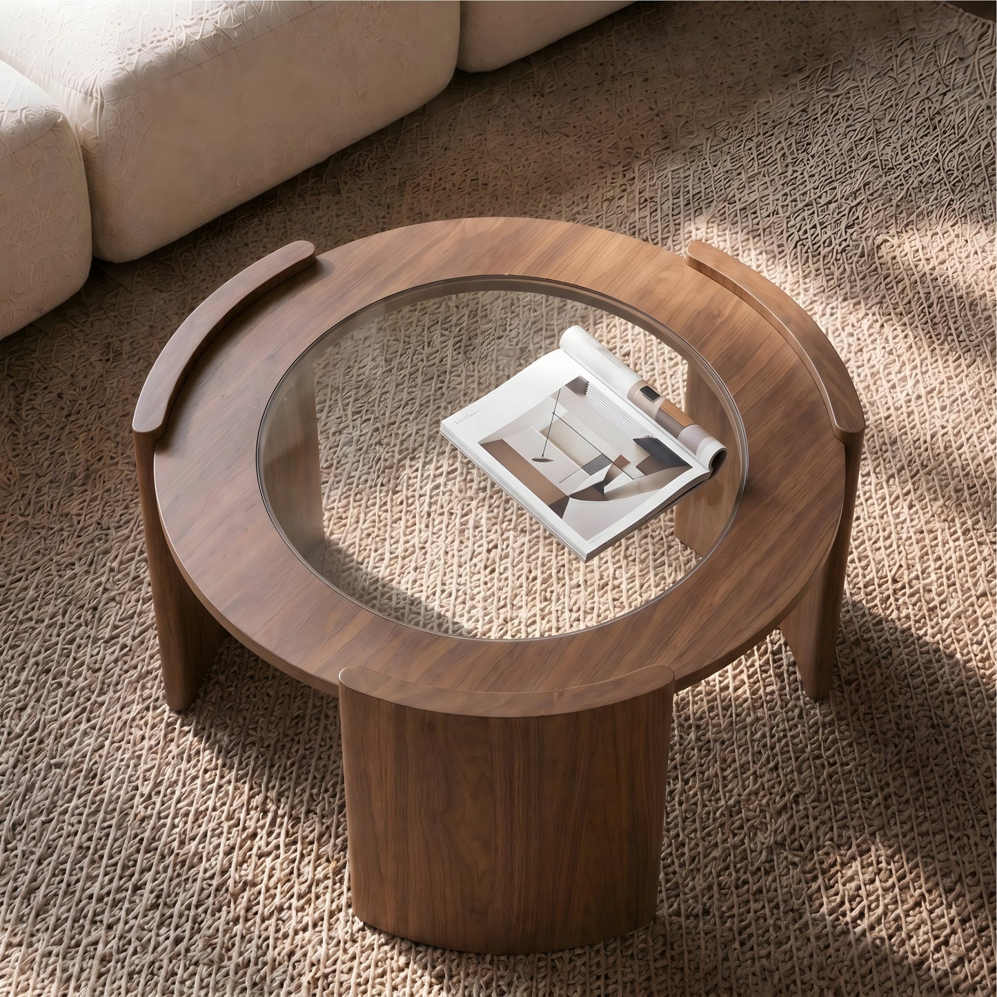 Curved 3-Leg Round Coffee Table｜31.5" Stone or Glass Top – Easy Clean Modern Living Table