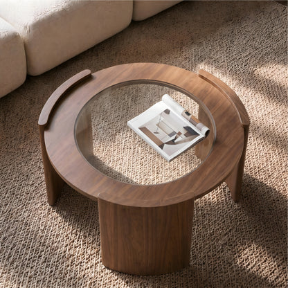 Curved 3-Leg Round Coffee Table｜31.5" Stone or Glass Top – Easy Clean Modern Living Table