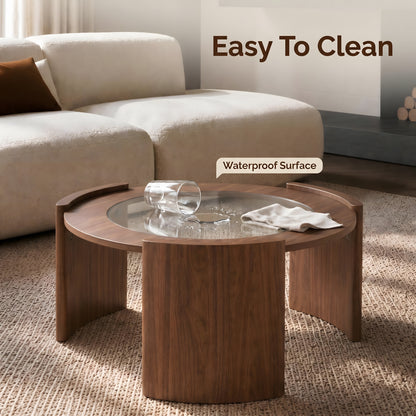 Curved 3-Leg Round Coffee Table｜31.5" Stone or Glass Top – Easy Clean Modern Living Table