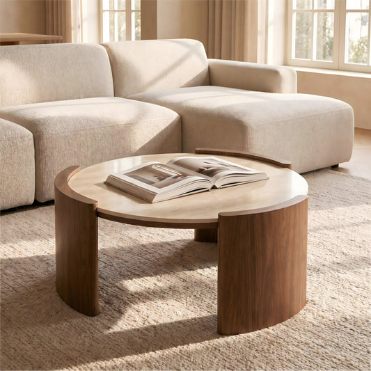 Curved 3-Leg Round Coffee Table｜31.5" Stone or Glass Top – Easy Clean Modern Living Table
