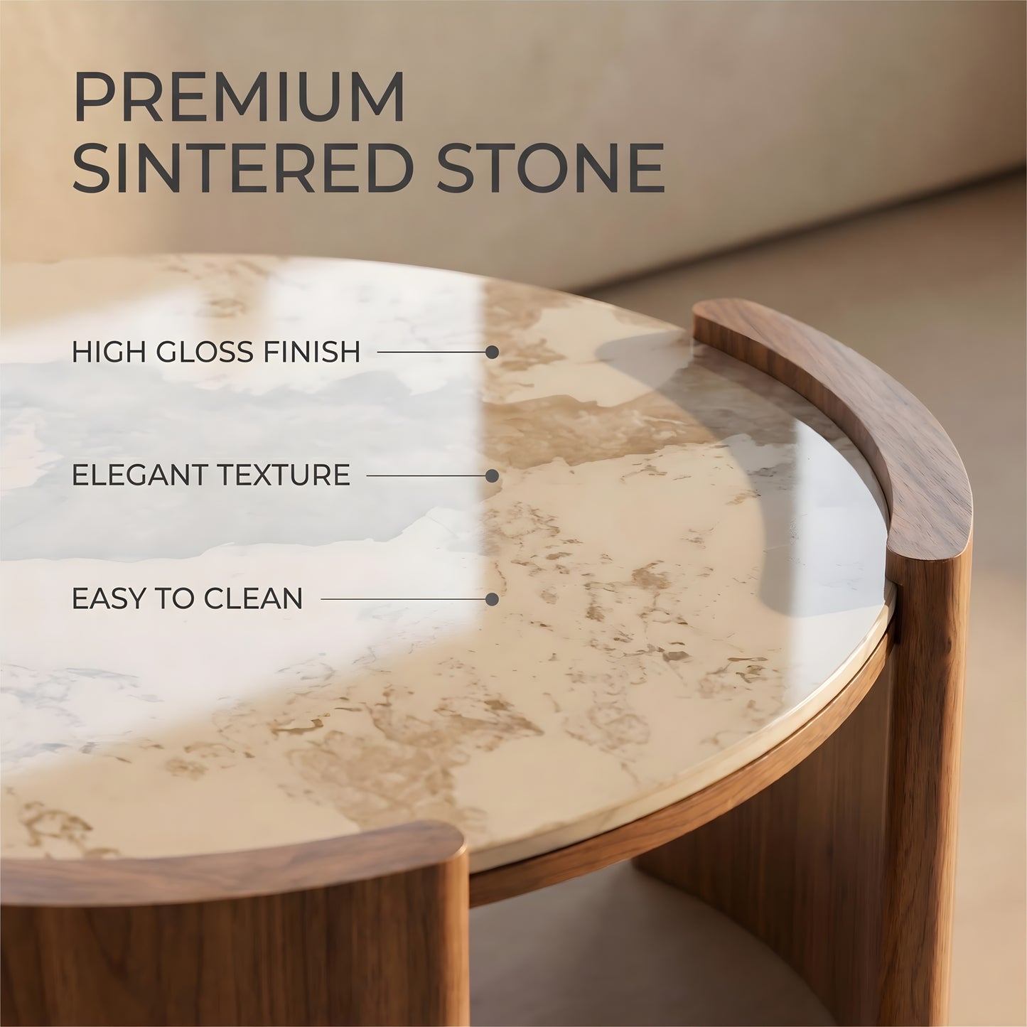 Curved 3-Leg Round Coffee Table｜31.5" Stone or Glass Top – Easy Clean Modern Living Table
