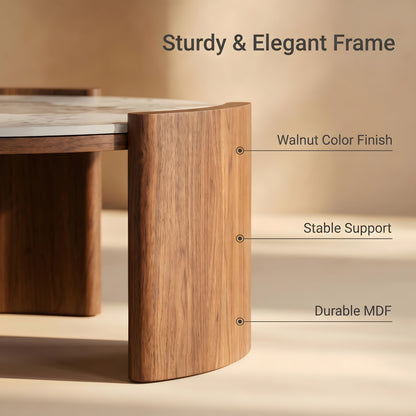 Curved 3-Leg Round Coffee Table｜31.5" Stone or Glass Top – Easy Clean Modern Living Table