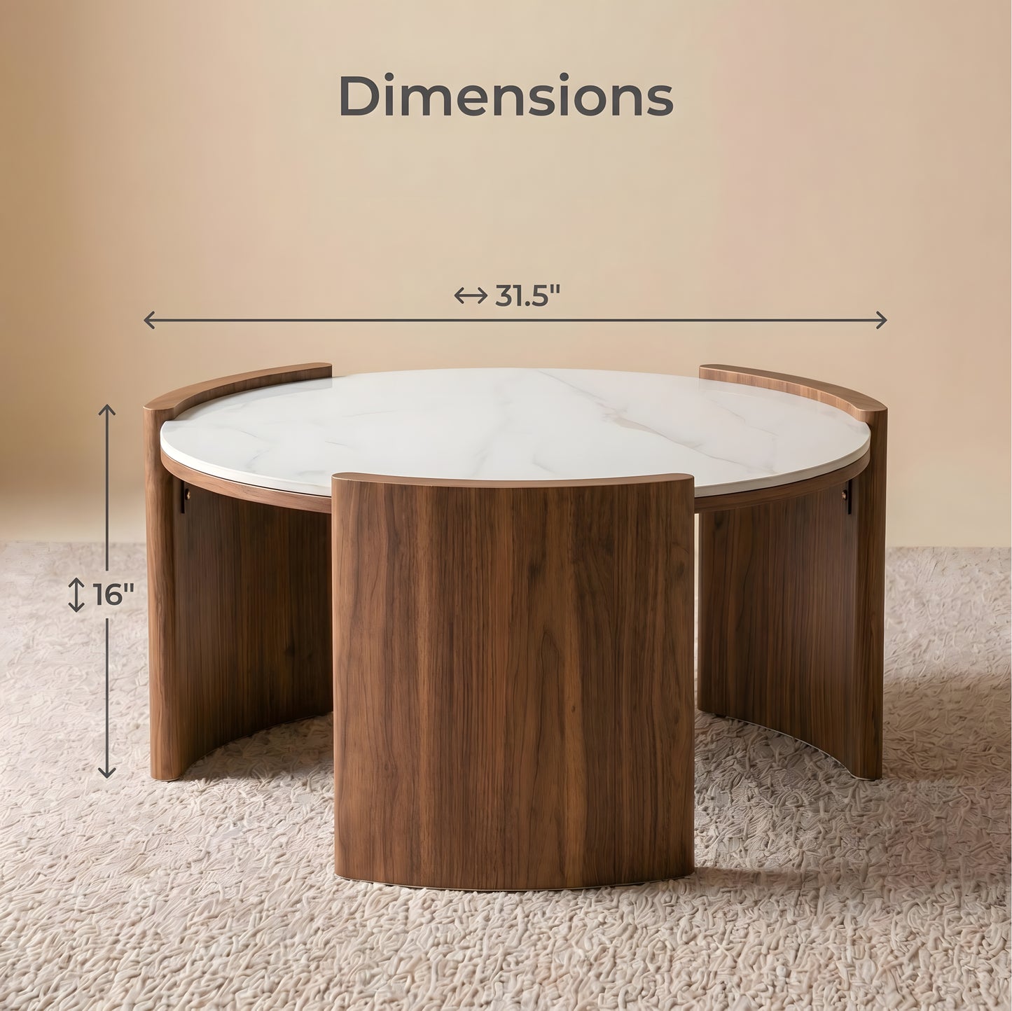 Curved 3-Leg Round Coffee Table｜31.5" Stone or Glass Top – Easy Clean Modern Living Table