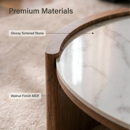 Curved 3-Leg Round Coffee Table｜31.5" Stone or Glass Top – Easy Clean Modern Living Table