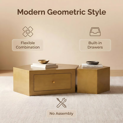 Brushed Brass Pentagon Modular Nesting Coffee Table Set