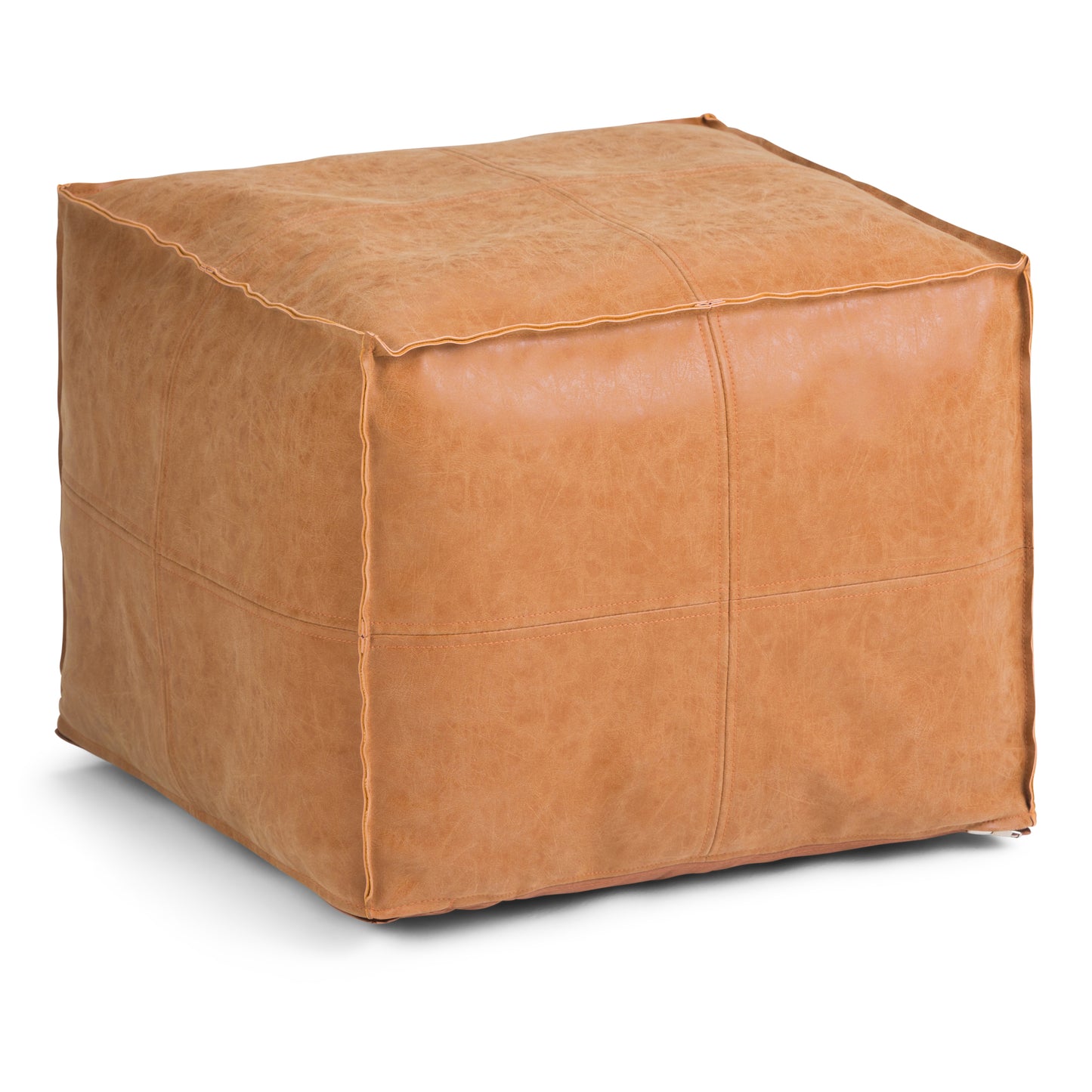 4-Segment Stitched Vintage Ottoman｜Faux Leather Stool – Sit/Footrest, Entryway Shoe Bench