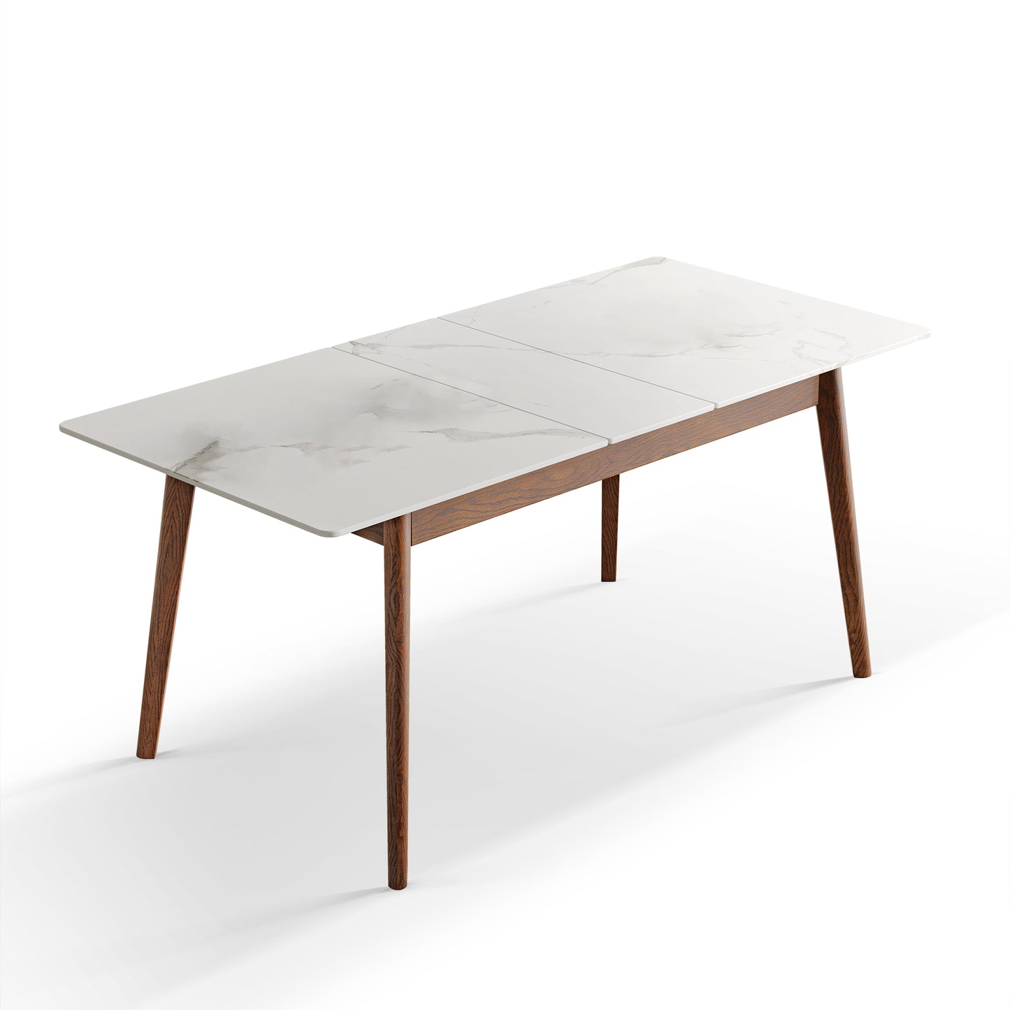 Walnut solid oak and white slate round corner diagonal leg telescopic table 59.6inch