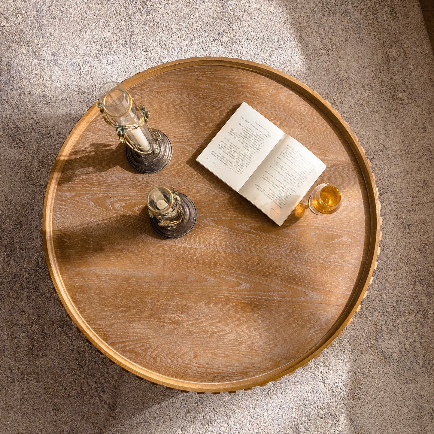Fluted-Embossed Skirt Tray-Rim Vintage Round Coffee Table