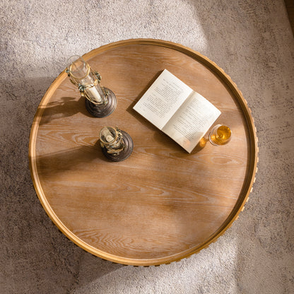 Fluted-Embossed Skirt Tray-Rim Vintage Round Coffee Table