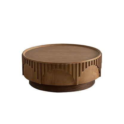 Fluted-Embossed Skirt Tray-Rim Vintage Round Coffee Table