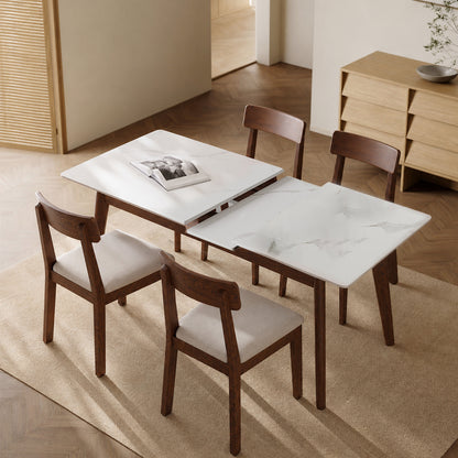 Walnut solid oak and white slate round corner diagonal leg telescopic table 59.6inch