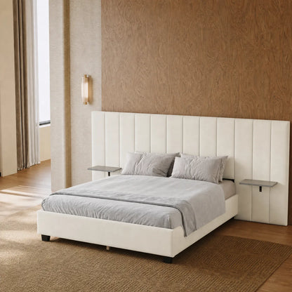 Channel Tufted Wall Mount Bed with Detachable Floating Side Shelves