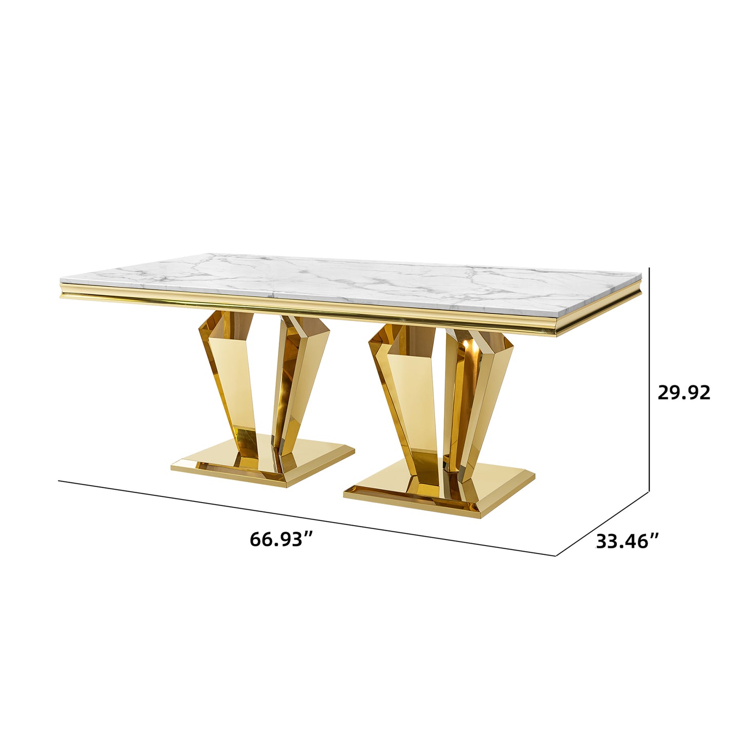 66.9"MDF Marble Top Dining Table , Stainless Steel with Diamond-Shaped Base