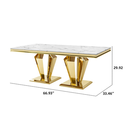 66.9"MDF Marble Top Dining Table , Stainless Steel with Diamond-Shaped Base