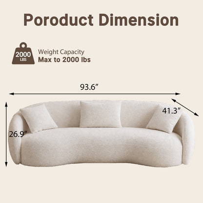 White Boucle Fabric 93.6" 3-Seater Sofa – Lounge Sleeper with Solid Wood Framem,No assembly required.